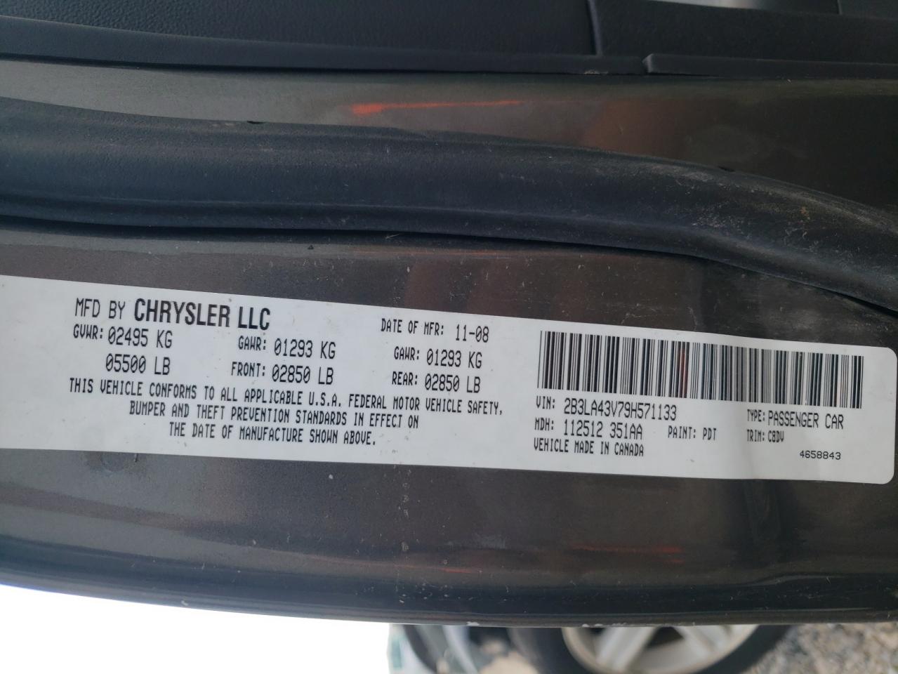 Photo 10 from auction – 2009 DODGE CHARGER with VIN 2B3LA43V79H571133