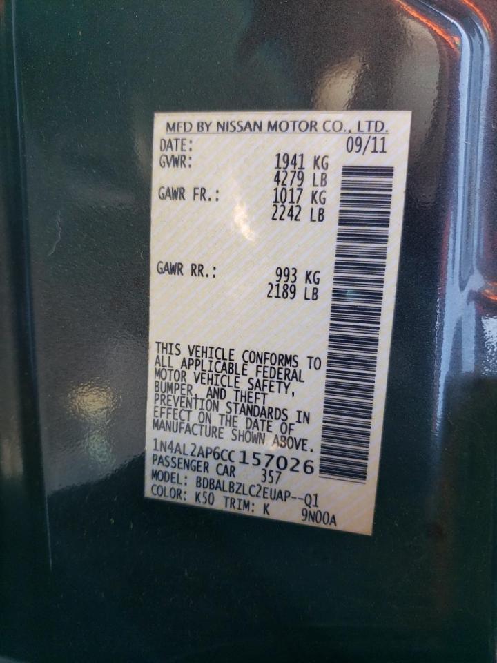 Photo 10 from auction – 2012 NISSAN ALTIMA BAS with VIN 1N4AL2AP6CC157026