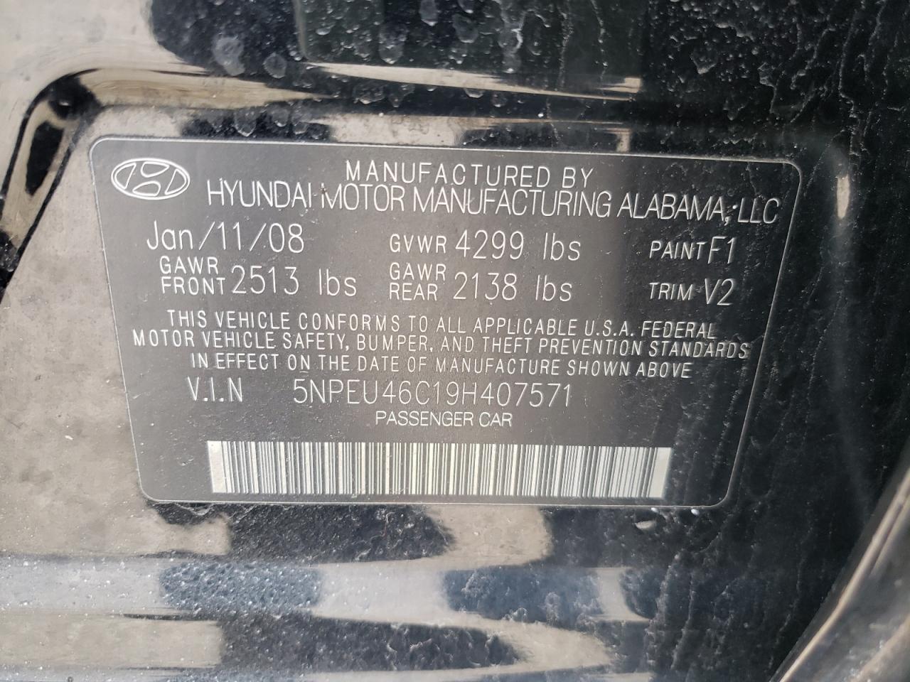 Photo 10 from auction – 2009 HYUNDAI SONATA SE with VIN 5NPEU46C19H407571