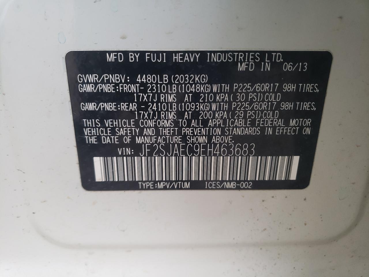 Photo 10 from auction – 2014 SUBARU FORESTER 2 with VIN JF2SJAEC9EH463683