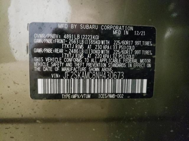 Photo 10 from auction – 2022 SUBARU FORESTER W with VIN JF2SKAMC8NH430673