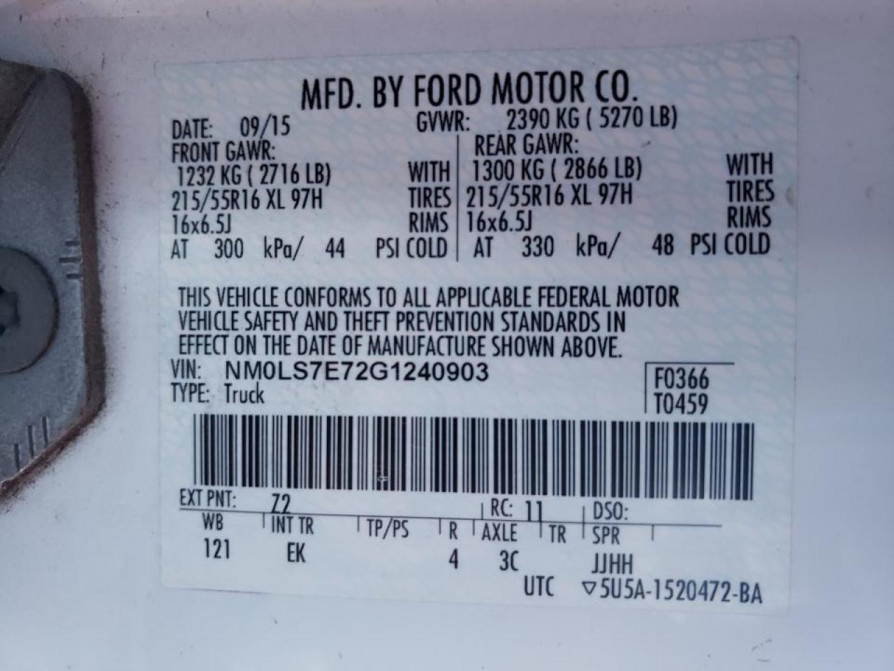 Photo 10 from auction – 2016 FORD TRANSIT CO with VIN NM0LS7E72G1240903