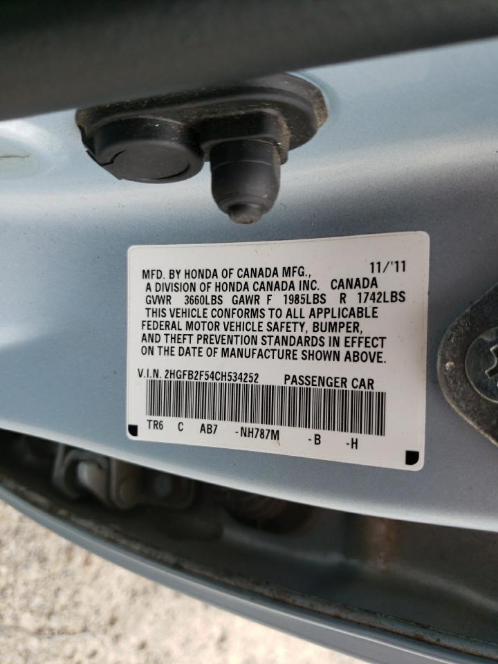 Photo 10 from auction – 2012 HONDA CIVIC LX with VIN 2HGFB2F54CH534252