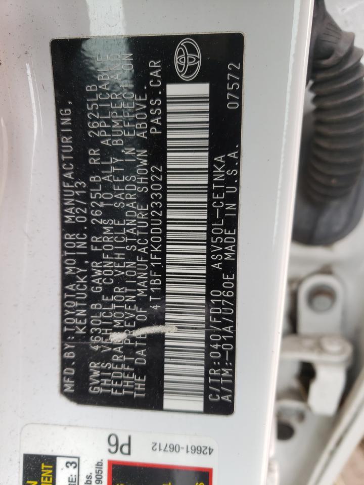 Photo 10 from auction – 2013 TOYOTA CAMRY L with VIN 4T1BF1FK0DU233022