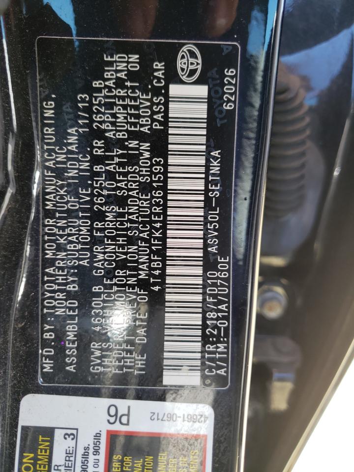 Photo 10 from auction – 2014 TOYOTA CAMRY L with VIN 4T4BF1FK4ER361593