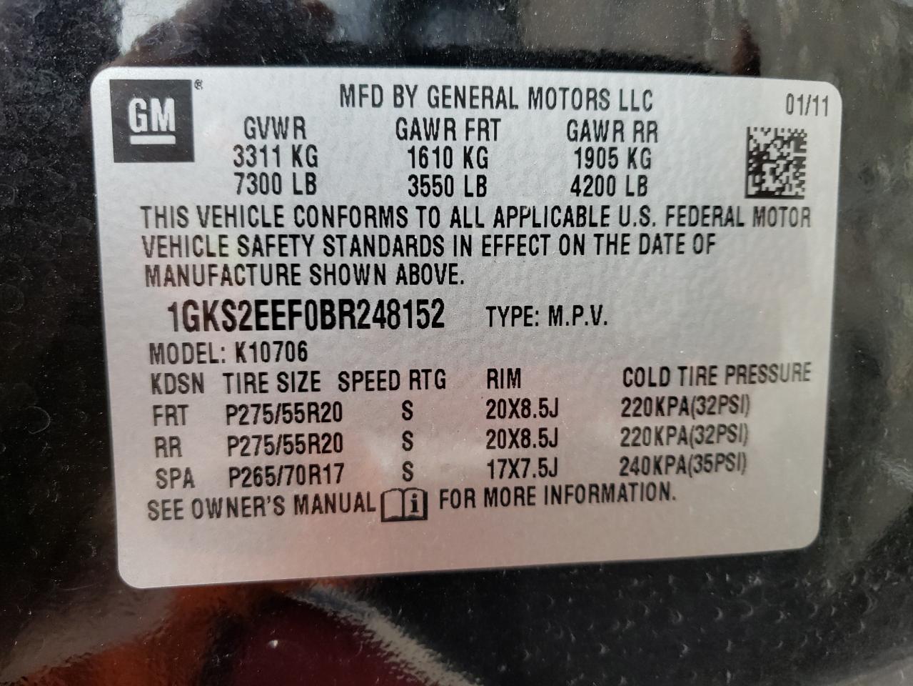 Photo 10 from auction – 2011 GMC YUKON DENA with VIN 1GKS2EEF0BR248152
