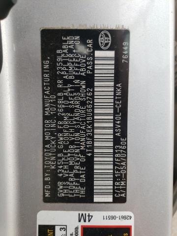 Photo 10 from auction – 2011 TOYOTA CAMRY BASE with VIN 4T1BF3EK1BU662762