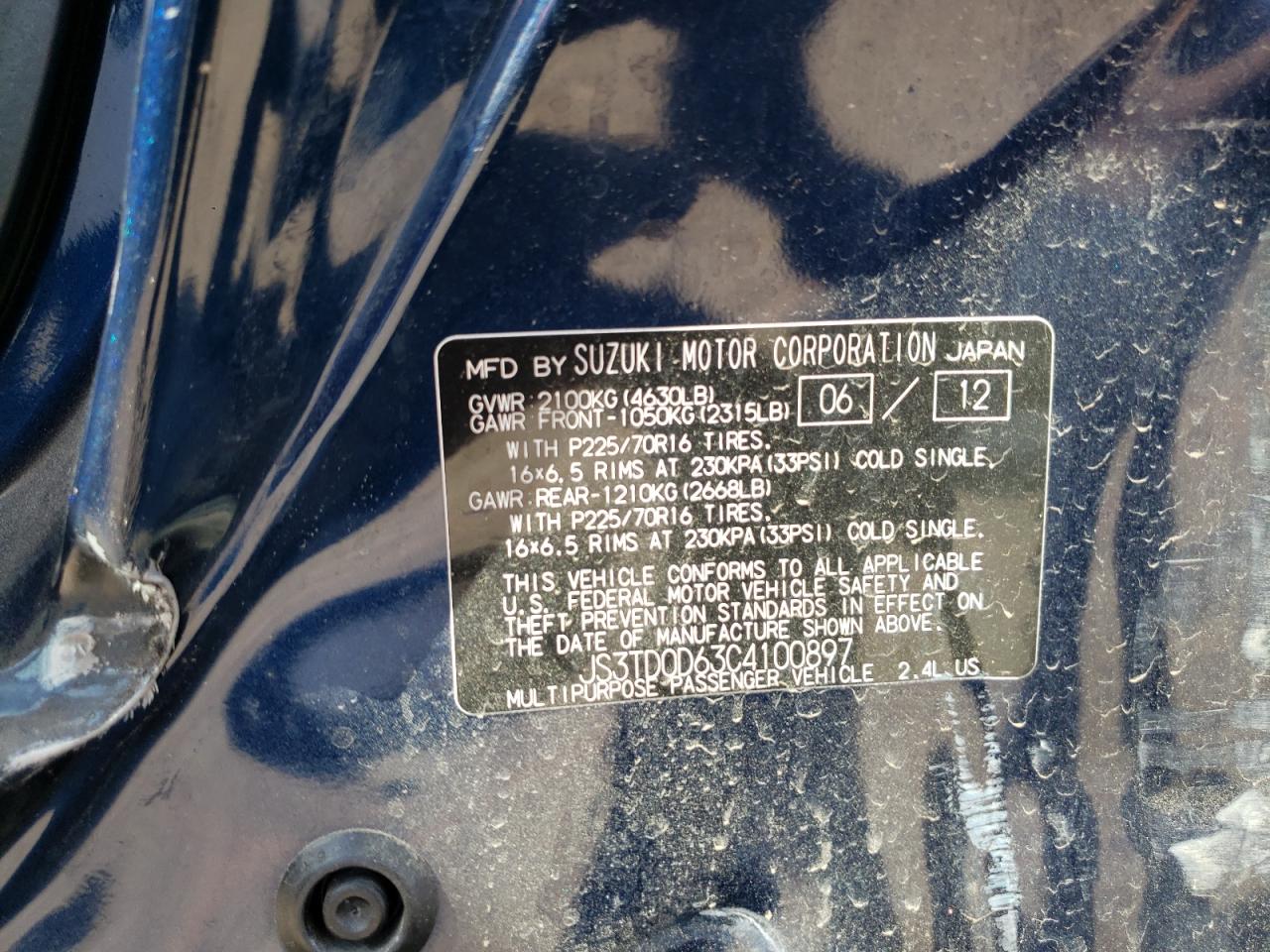 Photo 10 from auction – 2012 SUZUKI GRAND VITA with VIN JS3TD0D63C4100897