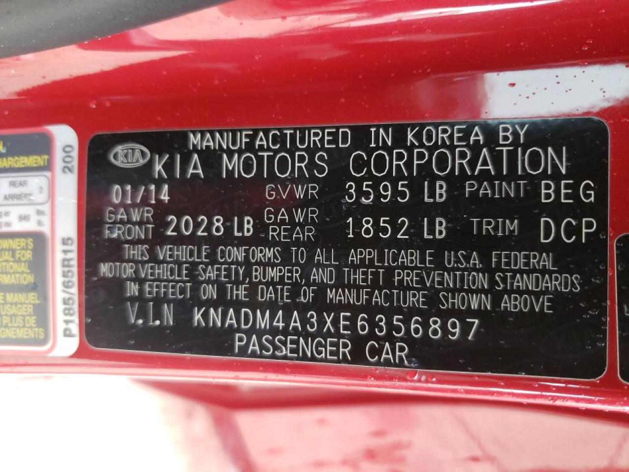 Photo 10 from auction – 2014 KIA RIO LX with VIN KNADM4A3XE6356897
