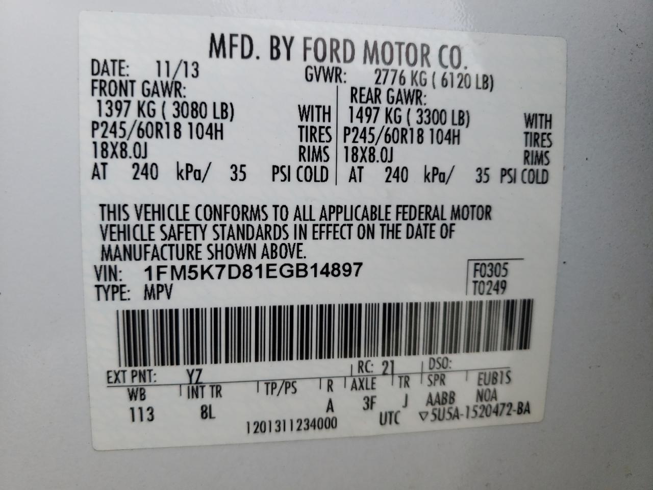 Photo 10 from auction – 2014 FORD EXPLORER X with VIN 1FM5K7D81EGB14897