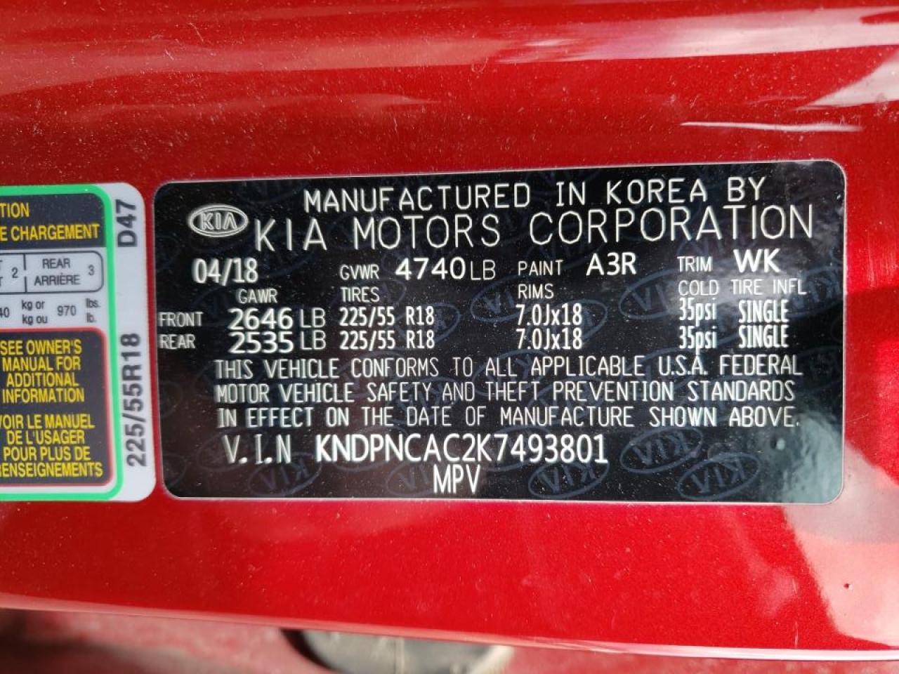 Photo 10 from auction – 2019 KIA SPORTAGE E with VIN KNDPNCAC2K7493801