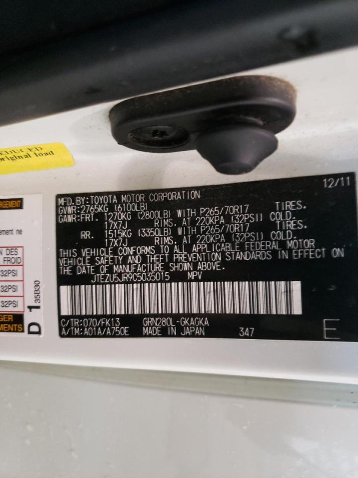 Photo 10 from auction – 2012 TOYOTA 4RUNNER SR with VIN JTEZU5JR9C5035015