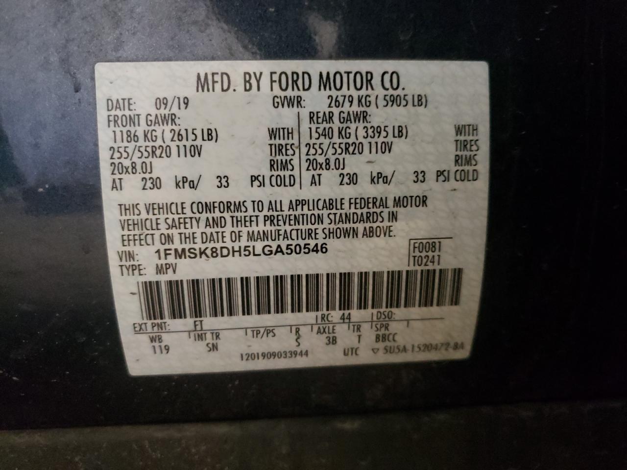 Photo 10 from auction – 2020 FORD EXPLORER X with VIN 1FMSK8DH5LGA50546