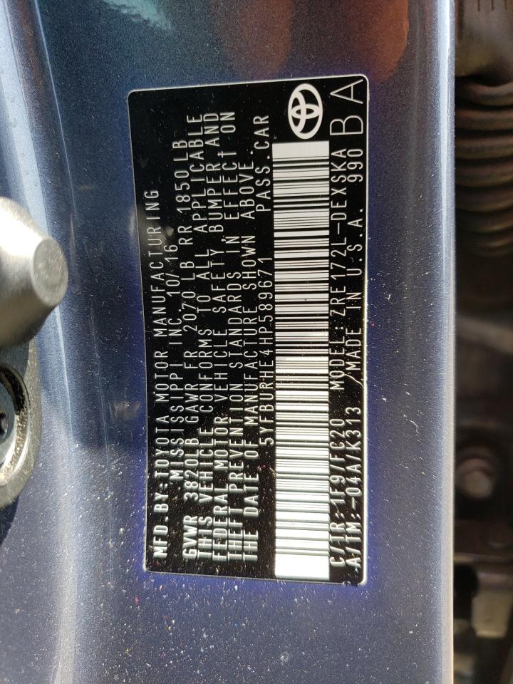 Photo 10 from auction – 2017 TOYOTA COROLLA L with VIN 5YFBURHE4HP589671