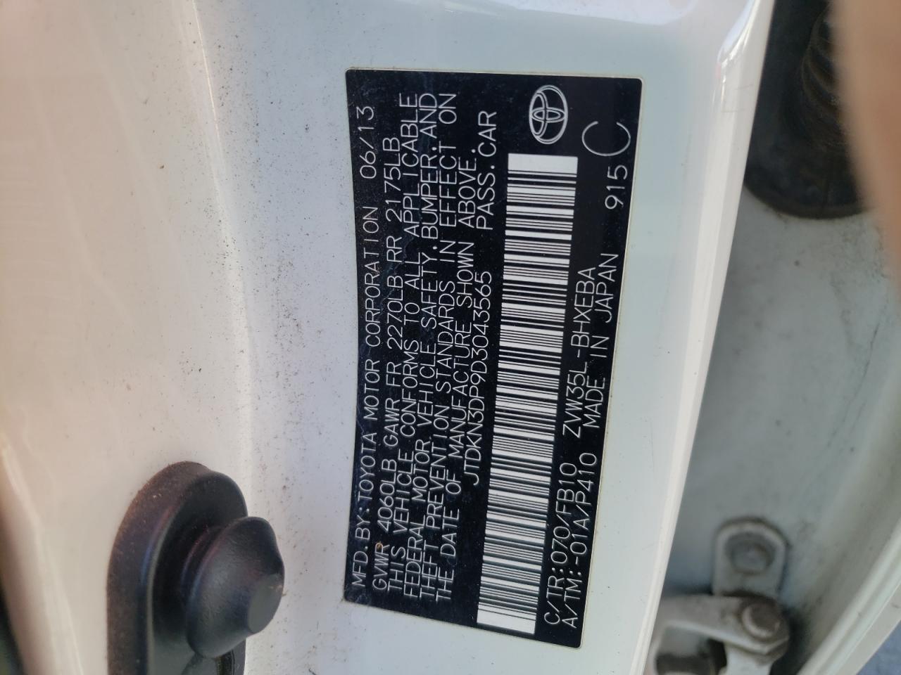 Фото 10 с аукциона – 2013 TOYOTA PRIUS PLUG с VIN JTDKN3DP9D3043565