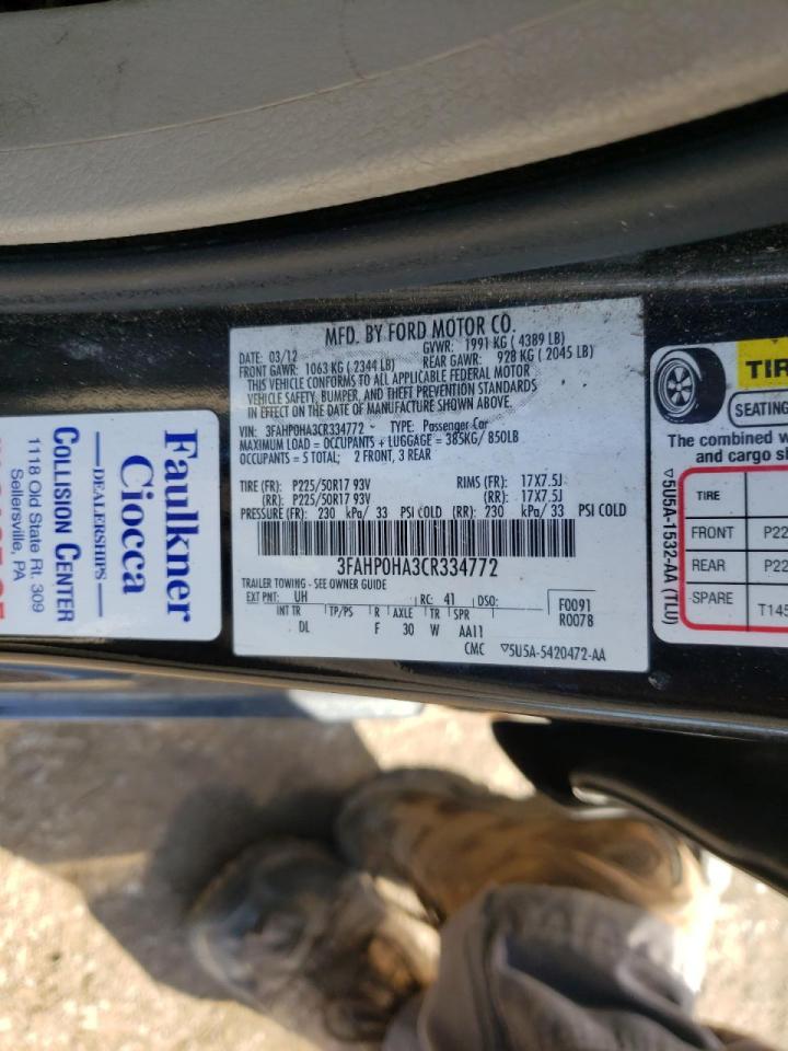 Photo 10 from auction – 2012 FORD FUSION SE with VIN 3FAHP0HA3CR334772