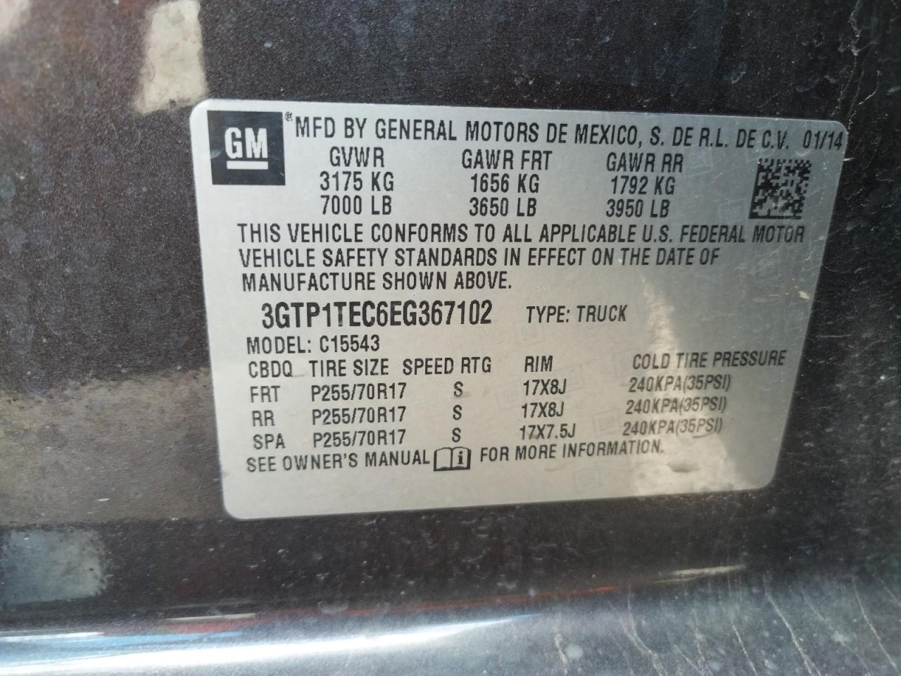 Photo 10 from auction – 2014 GMC SIERRA C15 with VIN 3GTP1TEC6EG367102