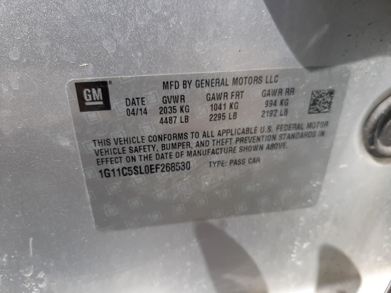 Photo 10 from auction – 2014 CHEVROLET MALIBU 1LT with VIN 1G11C5SL0EF268530