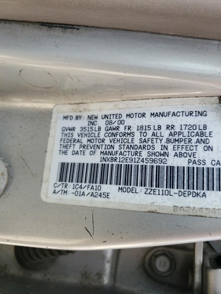 Photo 10 from auction – 2001 TOYOTA COROLLA CE with VIN 1NXBR12E91Z459692