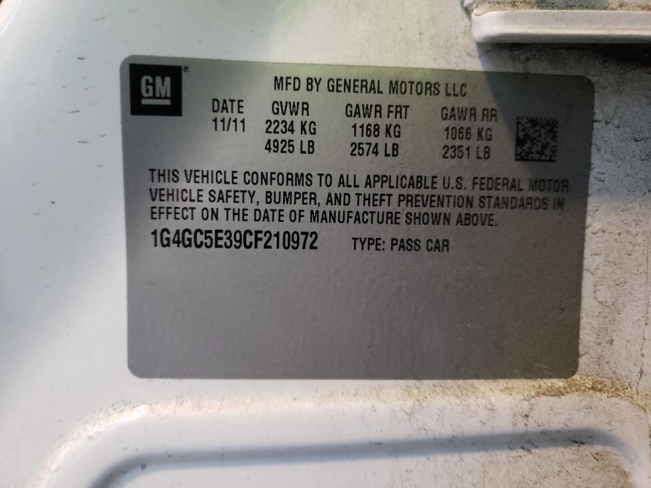 Photo 10 from auction – 2012 BUICK LACROSSE with VIN 1G4GC5E39CF210972