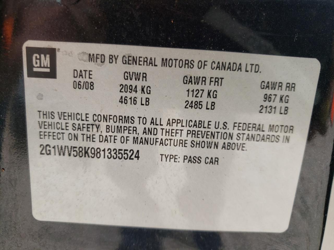 Photo 10 from auction – 2008 CHEVROLET IMPALA LT with VIN 2G1WV58K981335524