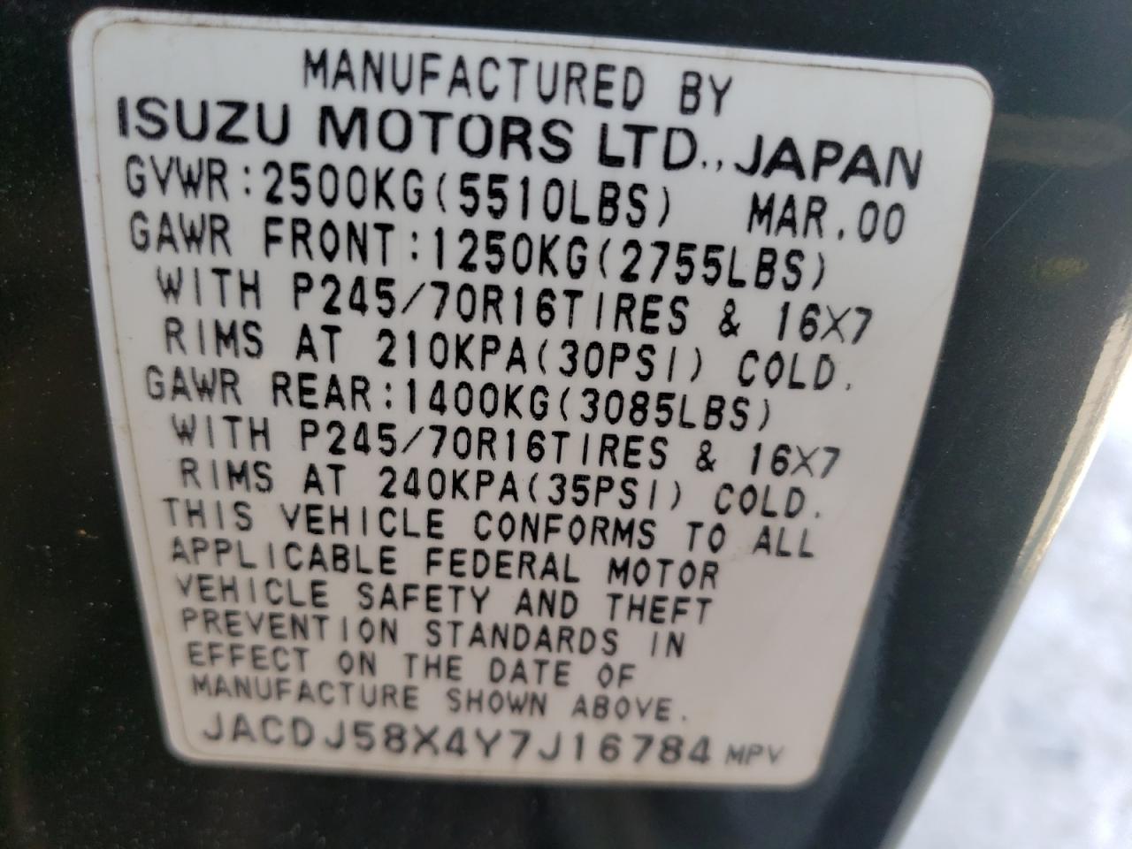 Foto 10 de la subasta – 2000 ISUZU TROOPER S con VIN JACDJ58X4Y7J16784