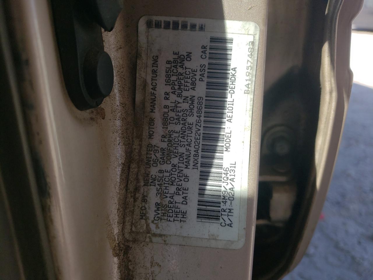Photo 10 from auction – 1997 TOYOTA COROLLA BA with VIN 1NXBA02E2VZ648689