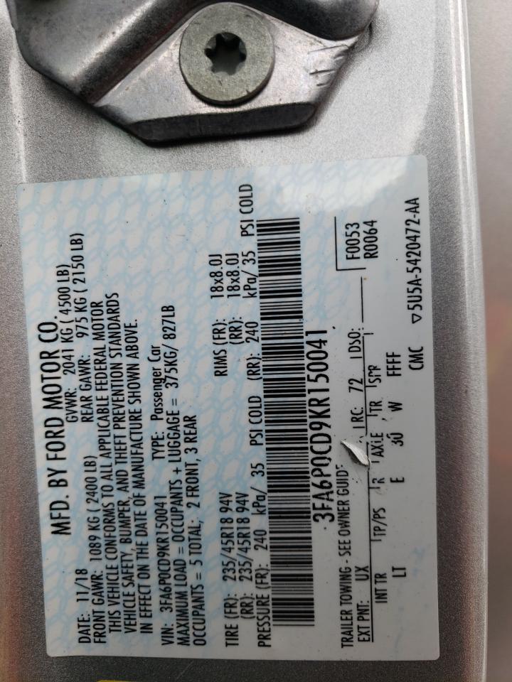 Photo 10 from auction – 2019 FORD FUSION SEL with VIN 3FA6P0CD9KR150041