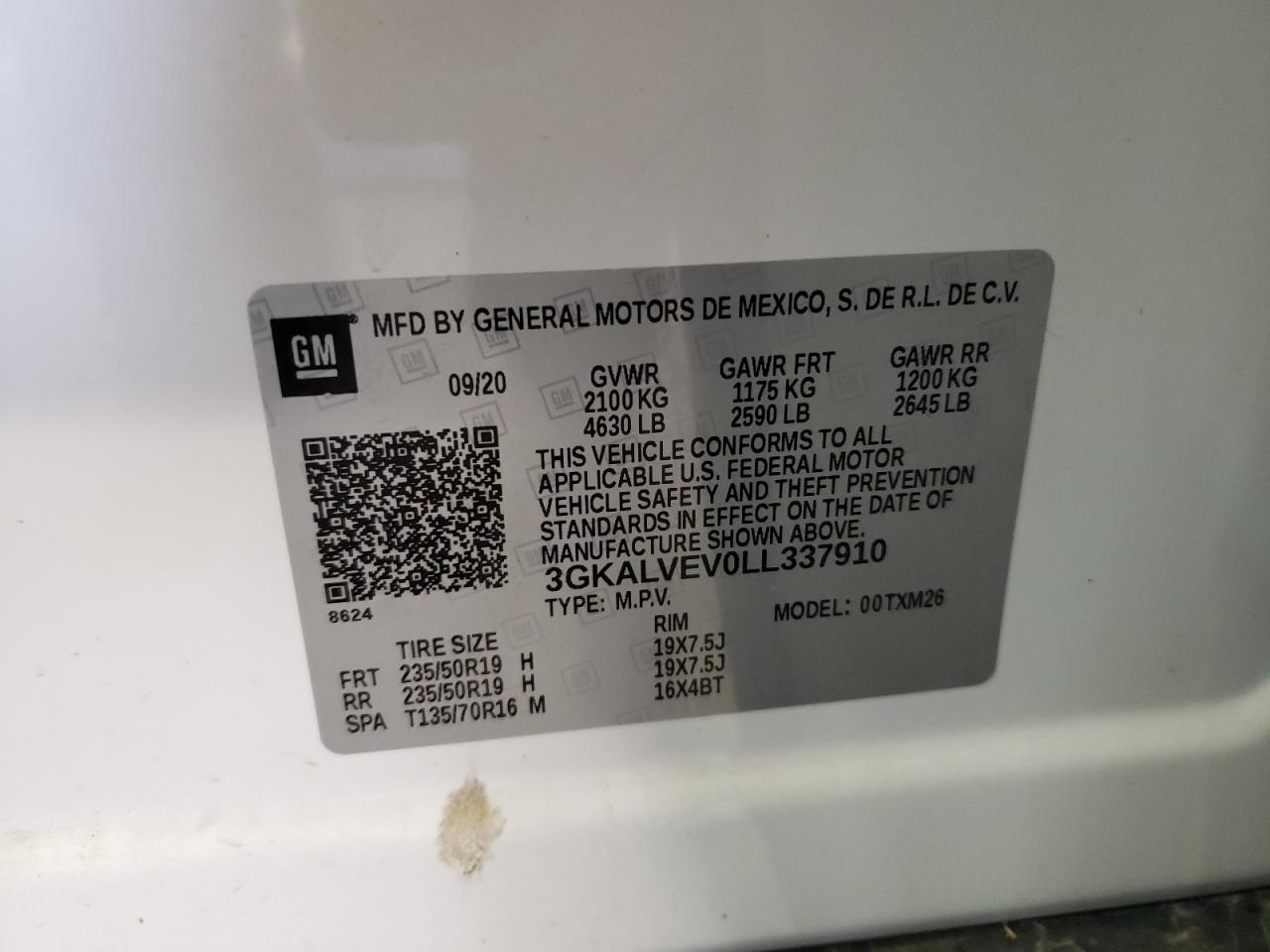 Photo 10 from auction – 2020 GMC TERRAIN SL with VIN 3GKALVEV0LL337910