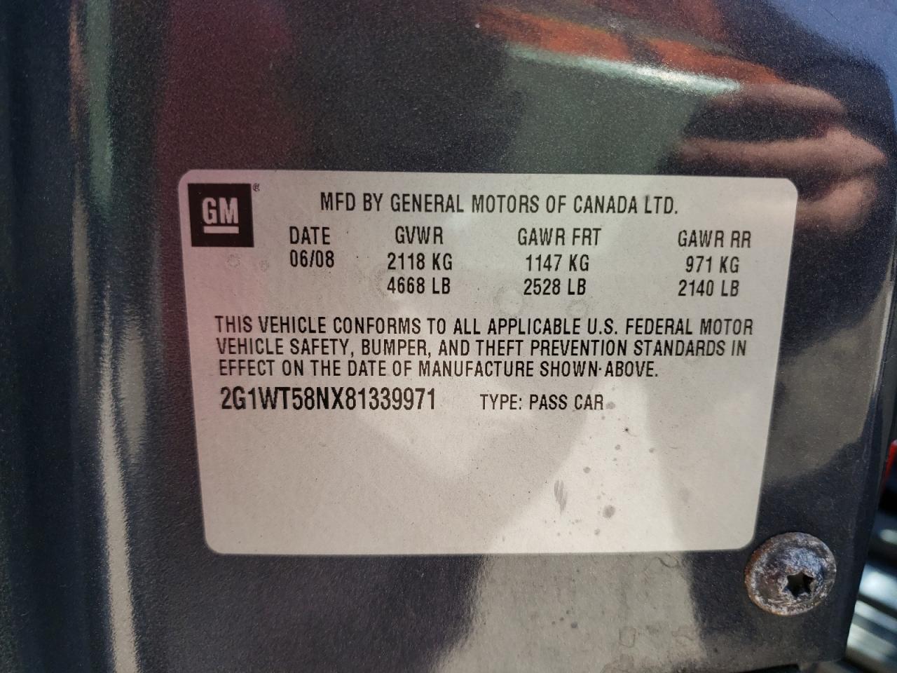 Photo 10 from auction – 2008 CHEVROLET IMPALA LS with VIN 2G1WT58NX81339971