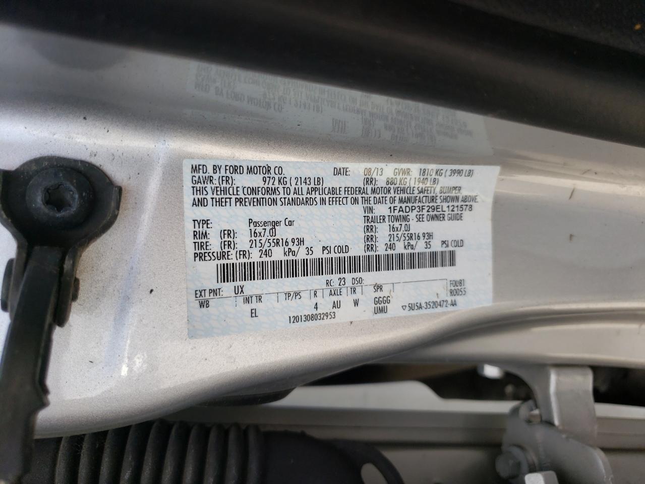 Photo 10 from auction – 2014 FORD FOCUS SE with VIN 1FADP3F29EL121578