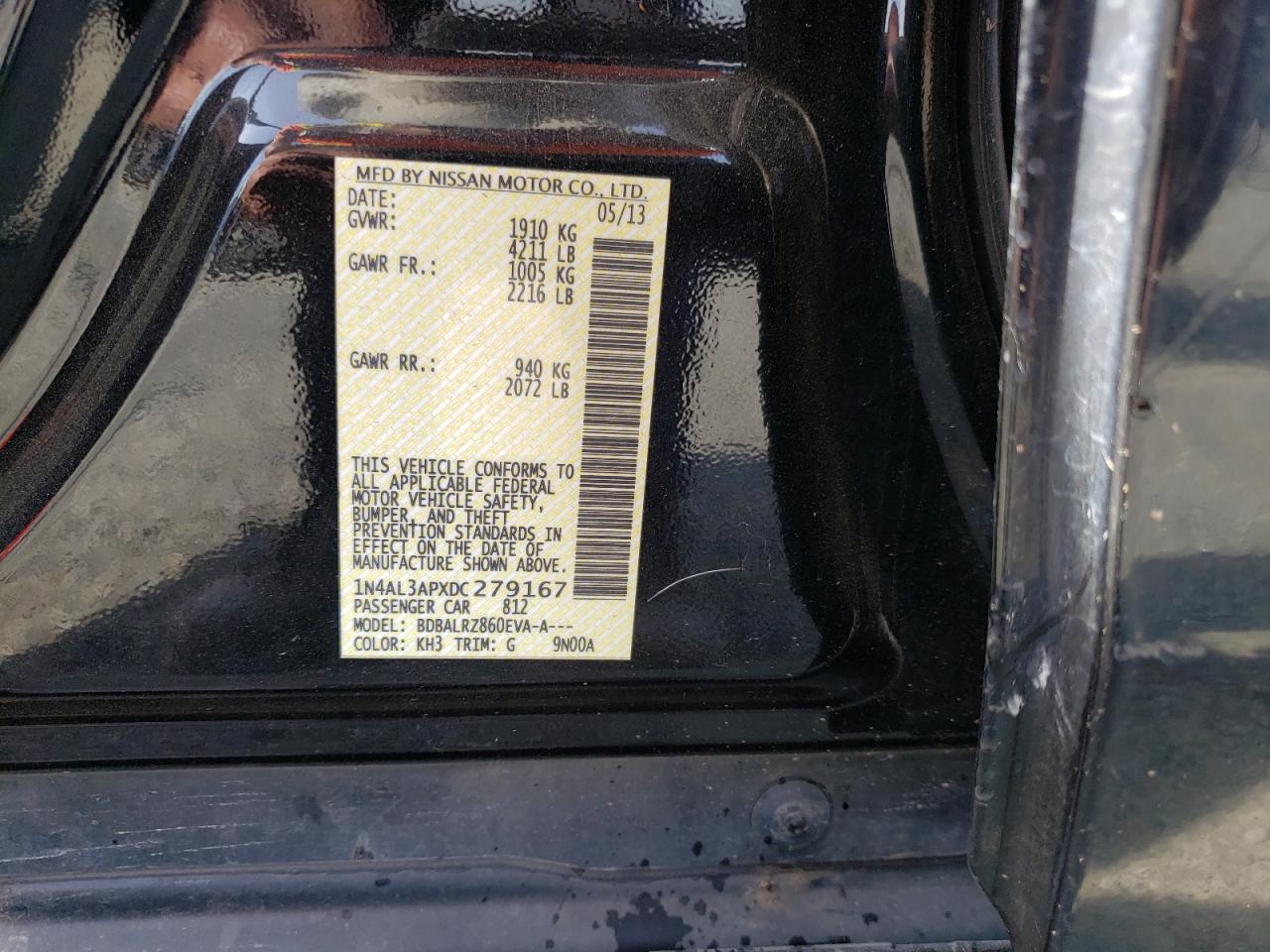 Photo 10 from auction – 2013 NISSAN ALTIMA 2.5 with VIN 1N4AL3APXDC279167