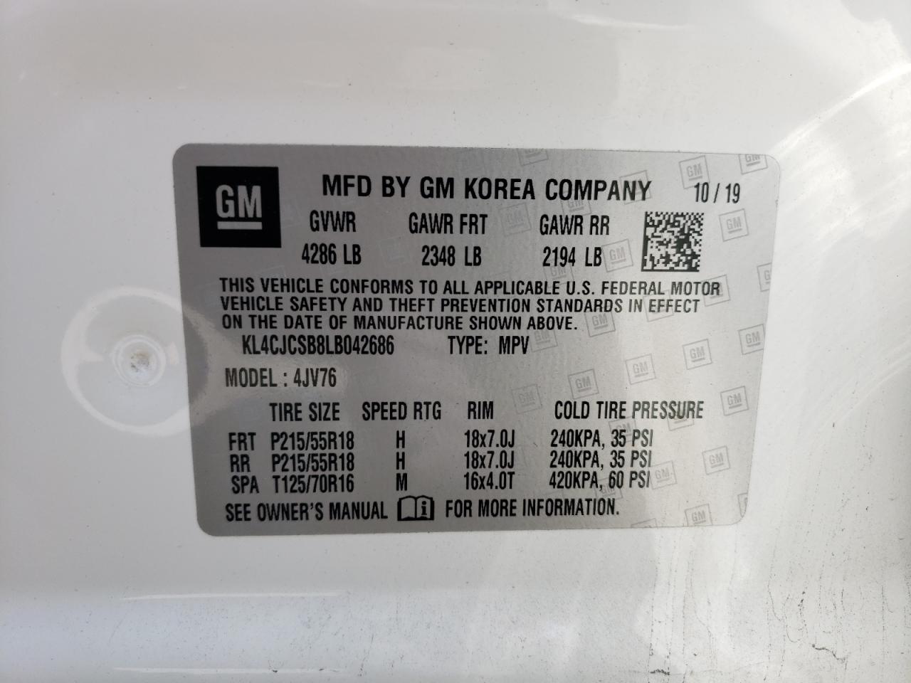 Photo 10 from auction – 2020 BUICK ENCORE ESS with VIN KL4CJCSB8LB042686