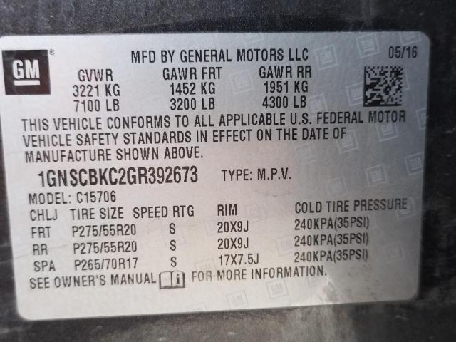 Photo 10 from auction – 2016 CHEVROLET TAHOE C150 with VIN 1GNSCBKC2GR392673