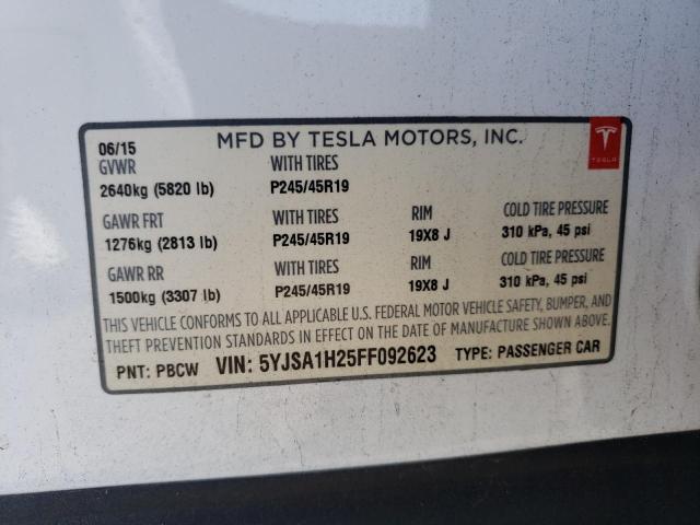 Photo 10 from auction – 2015 TESLA MODEL S 85 with VIN 5YJSA1H25FF092623