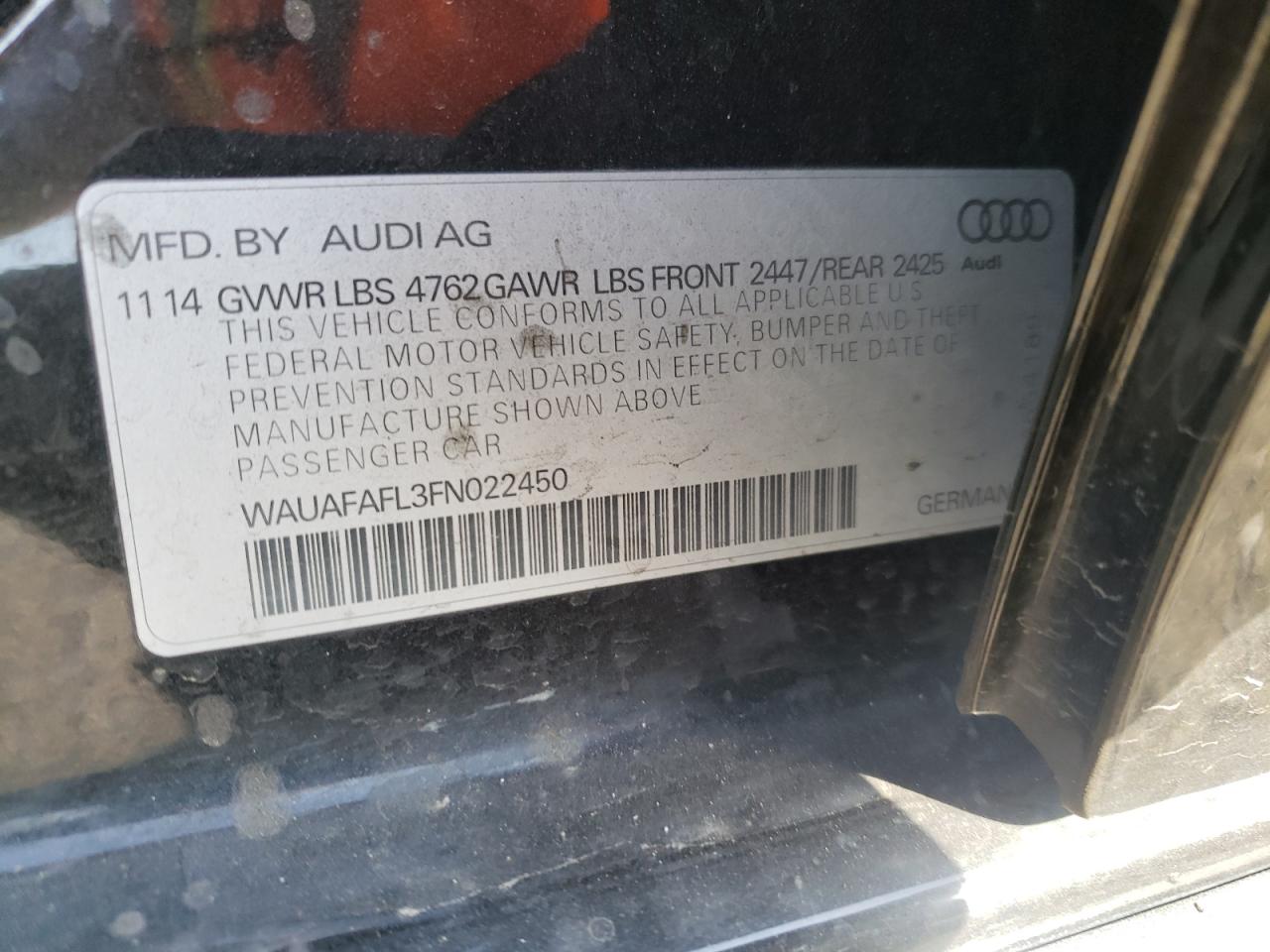 Photo 10 from auction – 2015 AUDI A4 PREMIUM with VIN WAUAFAFL3FN022450