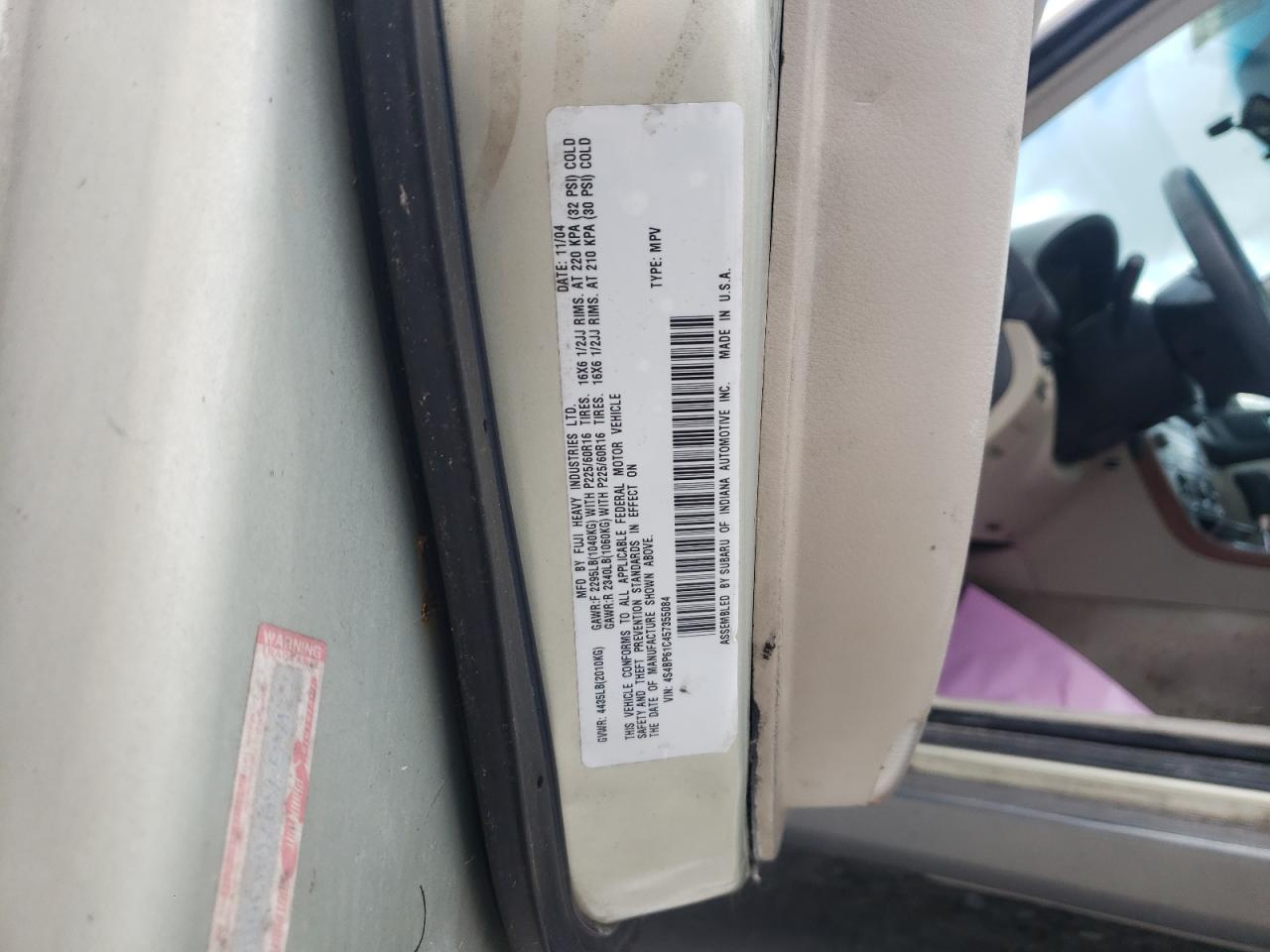 Photo 10 from auction – 2005 SUBARU LEGACY OUT with VIN 4S4BP61C457355084