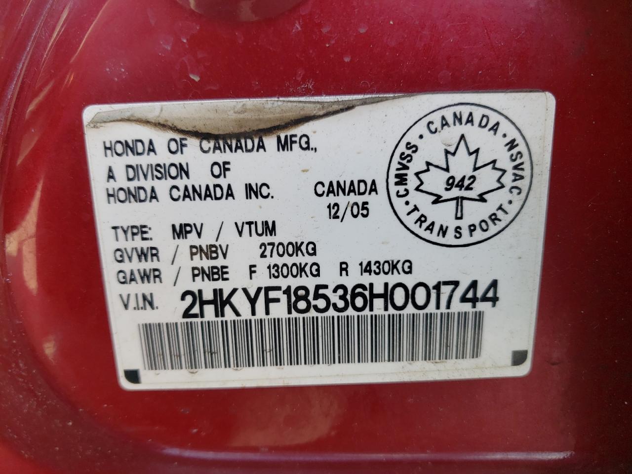Photo 10 from auction – 2006 HONDA PILOT EX with VIN 2HKYF18536H001744