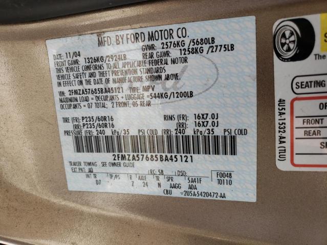 Photo 10 from auction – 2005 FORD FREESTAR S with VIN 2FMZA57685BA45121