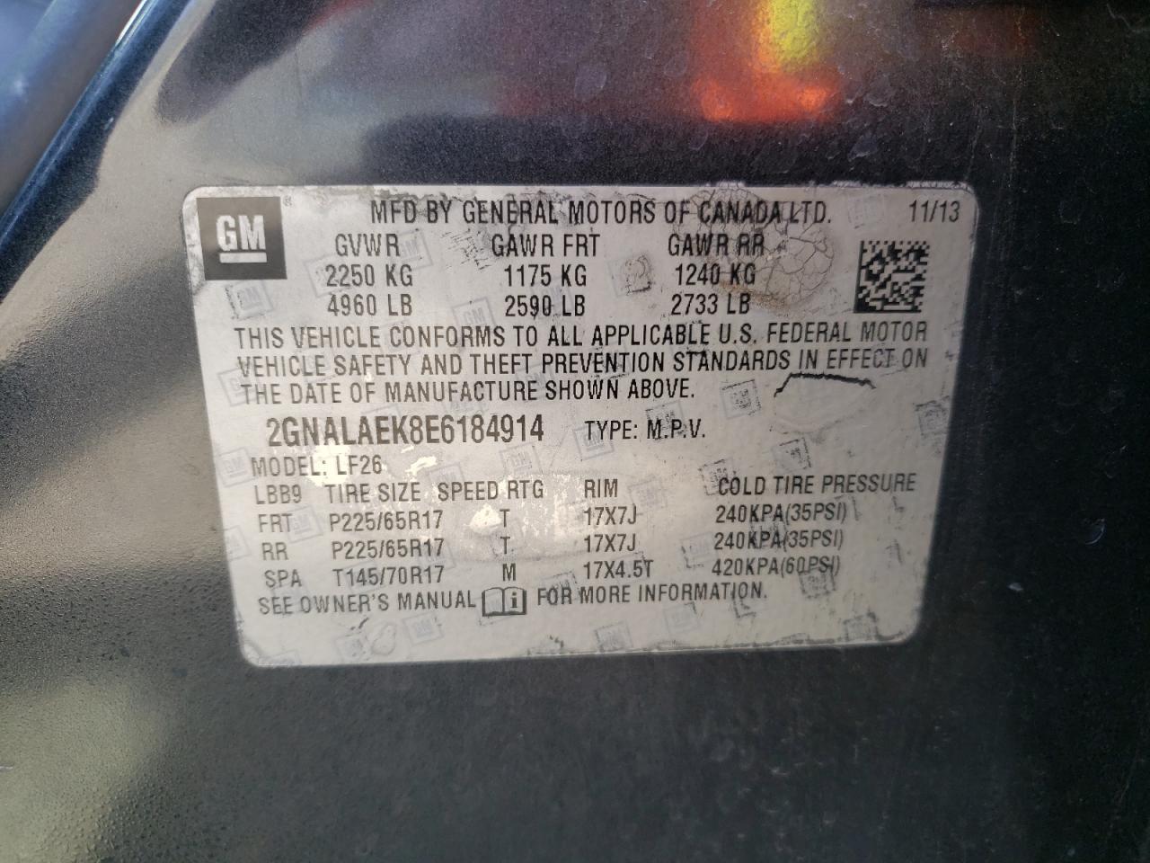 Photo 10 from auction – 2014 CHEVROLET EQUINOX LS with VIN 2GNALAEK8E6184914