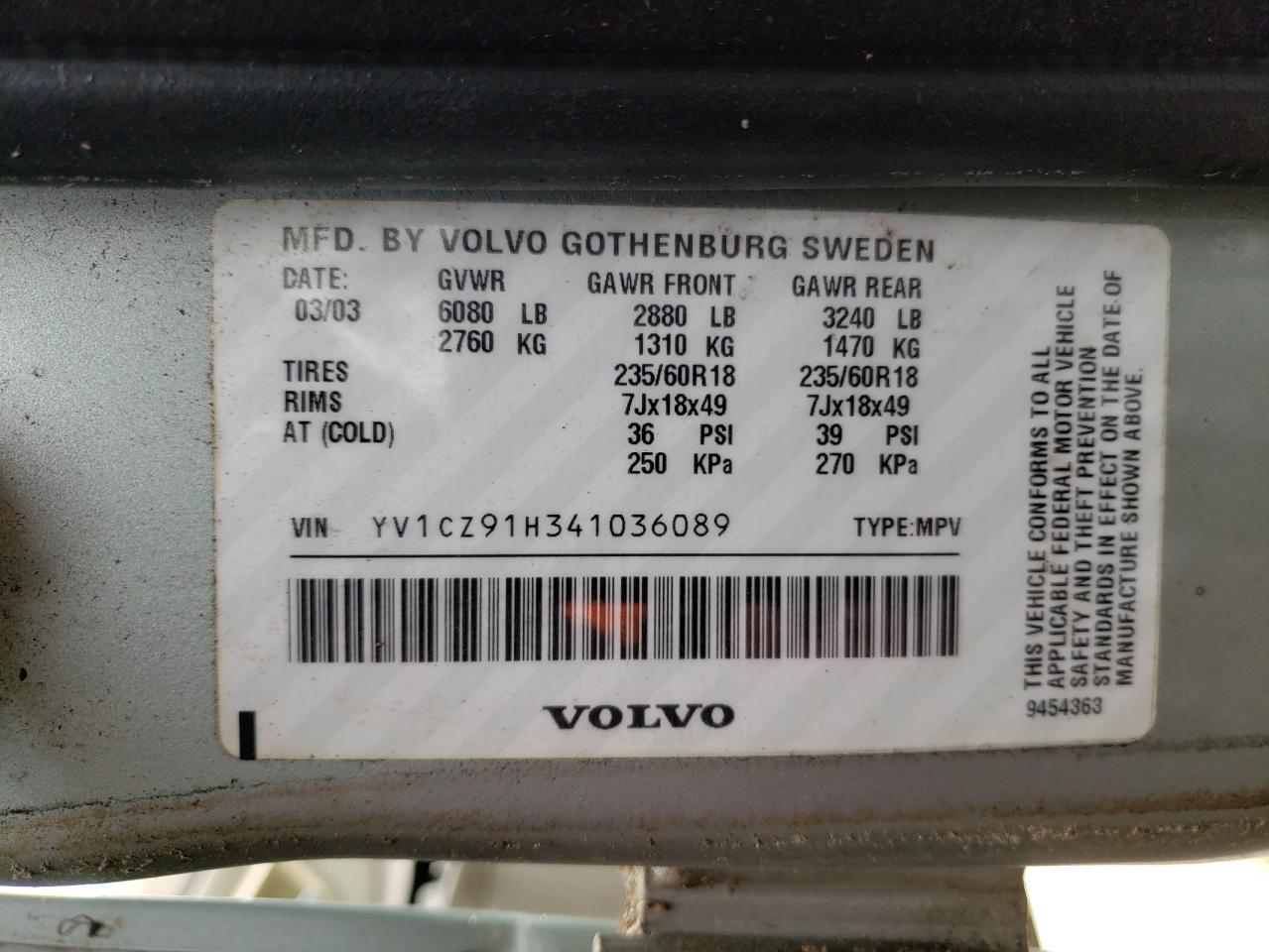 Photo 10 from auction – 2004 VOLVO XC90 T6 with VIN YV1CZ91H341036089