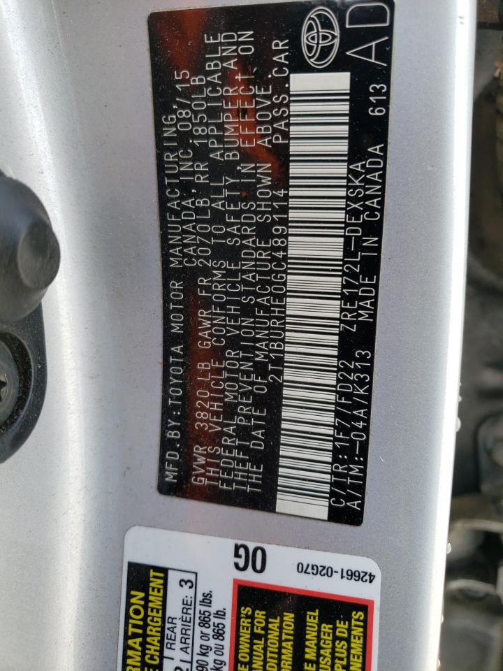 Photo 10 from auction – 2016 TOYOTA COROLLA L with VIN 2T1BURHE0GC489114