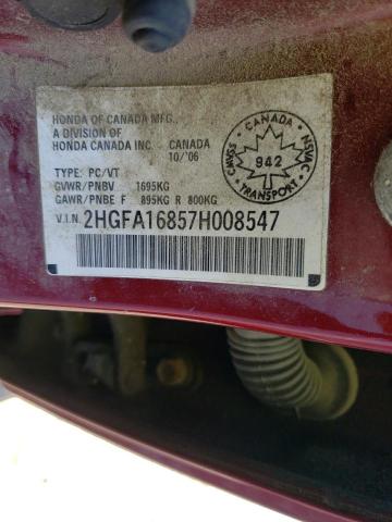 Photo 10 from auction – 2007 HONDA CIVIC EX with VIN 2HGFA16857H008547