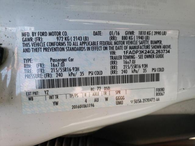 Photo 10 from auction – 2016 FORD FOCUS SE with VIN 1FADP3K24GL263734