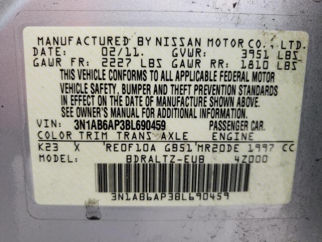 Photo 10 from auction – 2011 NISSAN SENTRA with VIN 3N1AB6AP3BL690459