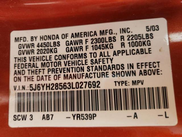 Photo 10 from auction – 2003 HONDA ELEMENT EX with VIN 5J6YH28563L027692
