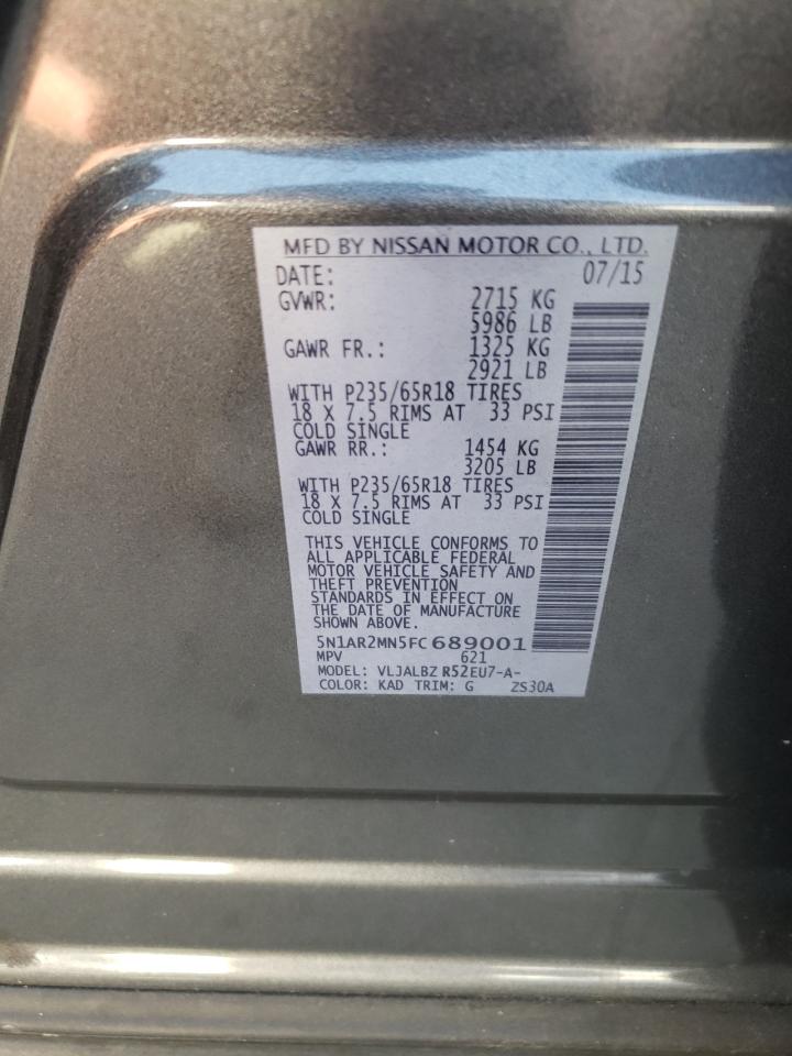Photo 10 from auction – 2015 NISSAN PATHFINDER with VIN 5N1AR2MN5FC689001