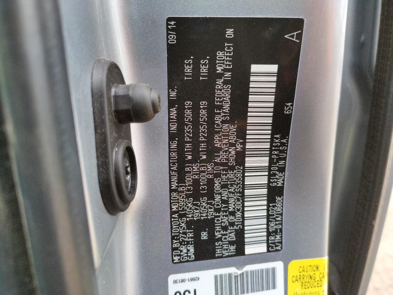 Photo 10 from auction – 2015 TOYOTA SIENNA SPO with VIN 5TDXK3DC7FS535802