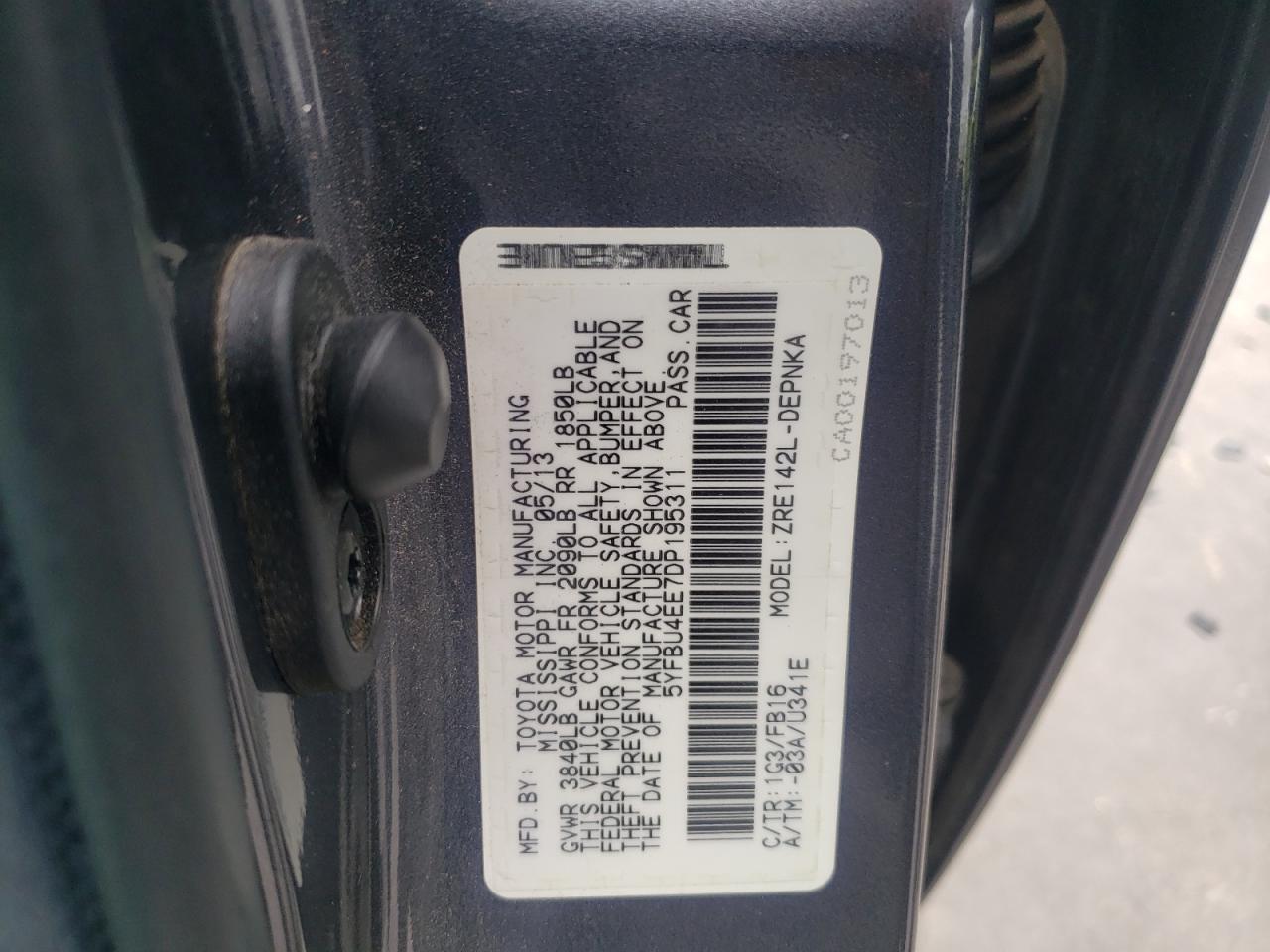 Photo 10 from auction – 2013 TOYOTA COROLLA BA with VIN 5YFBU4EE7DP195311