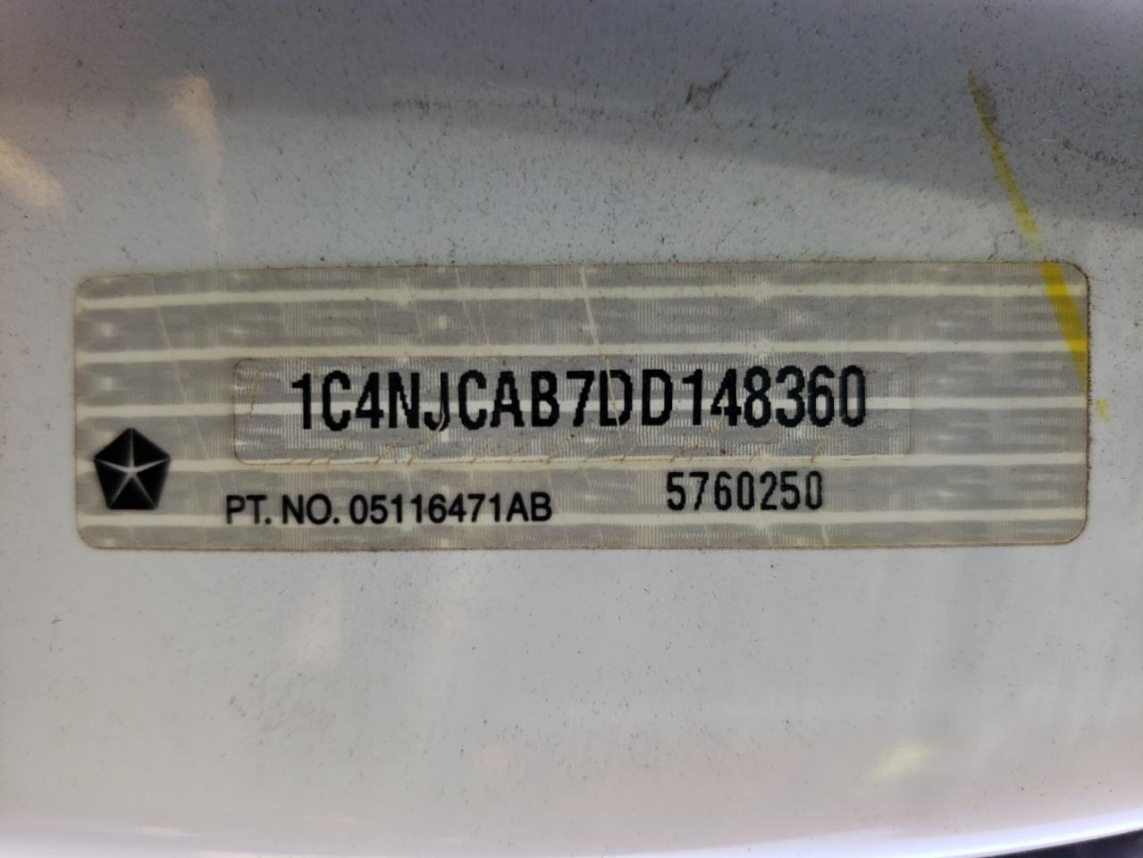 Photo 10 from auction – 2013 JEEP COMPASS with VIN 1C4NJCAB7DD148360